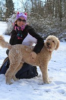 Reggie having a fun time in the snow with Donna